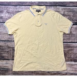 Barbour Polo Shirt Mens XL Cotton Stretch Yellow Blue Trim Short Sleeve